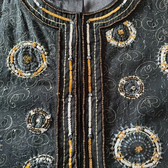 Chicos All Over Embroidery Beaded 100% Cotton Fully Lined Blazer Jacket - Picture 5 of 10